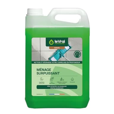 LE VRAI PROFESSIONNEL – Ménage Surpuissant - Nettoyant Dégraissant Multi-Surfaces – Sols & Carrelage – Détergent Non Moussant – Pin des Landes – Écologique – Fabrication Française – Bidon 5L