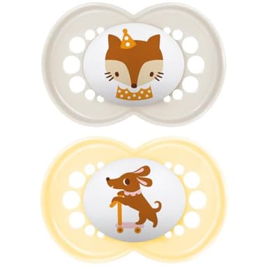 MAM | Sucette Original Animaux 18+ mois (2 pièces) coloris aléatoire – Tétine en silicone symétrique et anatomique – Tétine bébé avec boîte de transport et de stérilisation