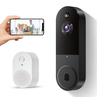 SUNNYJANE Caméra de sonnette vidéo intelligente 1080p sans fil avec carillon sonnerie, détection de mouvement humain, vision nocturne, audio bidirectionnel, alimentation par batterie, stockage dans le