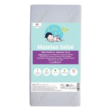Easy Dort Matelas 70x160 cm Enfant | Matelas Enfant | Fabriqué en France | Été & Hiver | Double Face | Très Confortable | Housse en Bambou Blanc