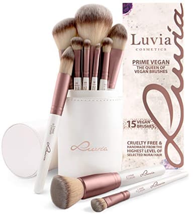 EXCLUSIF : Pinceaux Professionnel de Maquillage « Prime Vegan » - Kit de 15 pièces avec Boîte de LUVIA COSMETICS – Inclus dans le set des pinceaux pour cils et sourcils – Cadeau Parfait pour Elle (Végan/Pas de test sur les animaux)