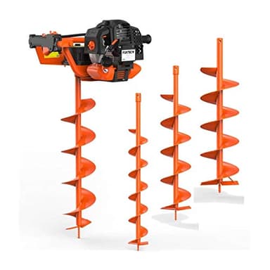 Fuxtec Tarière Thermique FX-EB152 avec 3 mèches 80cm de Longueur, diamètre 100, 150 et 200 mm, Easy Starter, Cadre Tubulaire en Acier, Horticulture, Sylviculture, Poteau, Fondation, Plantation