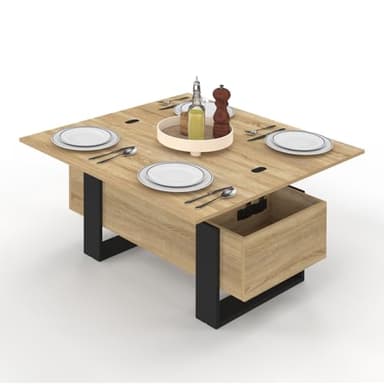 IDMarket - Table Basse Plateau relevable rectangulaire Convertible en Table à Manger Phoenix 97,5 cm Bois et Noir