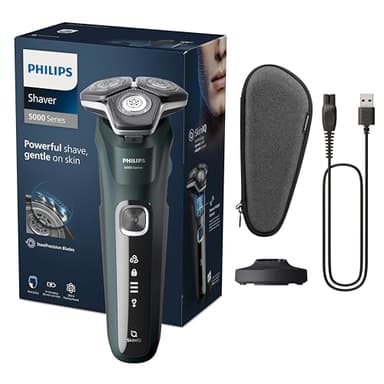 Philips Rasoir électrique S5000 pour homme Wet & Dry avec tondeuse rétractable intégrée, socle de charge et coffret de voyage (modèle S5884/35)