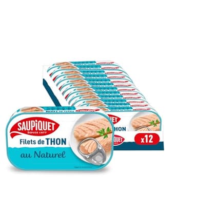 SAUPIQUET - Filets de Thon au Naturel - Découpés à la Main - Issus d'une Pêche Traçabilité Garantie - 12 Conserves (115 g)