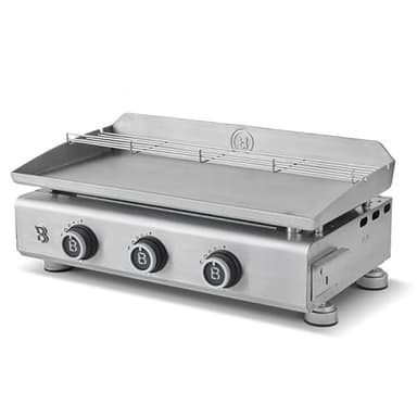 BRASERO - Plancha Silvia EVO 3 Feux Brasero - Plaque Inox de 67 x 34 cm - 3 brûleurs - Grille de réchauffement - Piezo intégré - Tiroir Graisse avec jauge de niveu - Jusqu'à 10 convives - 7,95 KW