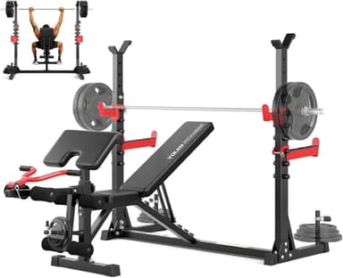 YOLEO Banc de Musculation Multifonction 900kg, Prise Large 120cm, Banc d'Entraînement avec Rack de Squat, Extension des Jambes, Curl Prêcheur, Développé Couché avec Arrêts de Sécurité