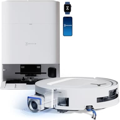 ECOVACS DEEBOT T80 Omni Aspirateur Robot Laveur, 18 000 Pa, Nettoyage Automatique instantané OZMO Roller, ZeroTangle 3.0, Lavage à l'eau Chaude 40-75 ℃, Séchage à air Chaud, Blanc