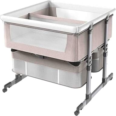 LACVBNFGT Lit jumeau pour bébé avec Panier de Rangement, Table de Chevet Anti-œmésis réglable à 6 hauteurs avec Housse en Tissu Amovible(Khaki)