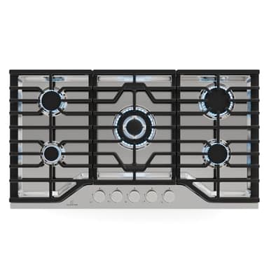 Klarstein Turbocast Plaque De Cuisson Gaz - 5 Brûleurs, Inox 304, 3.4kW Wok, Allumage Auto & Sécurité, Kit Conversion GPL, Plaque au Gaz Professionnelle