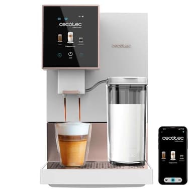 Cecotec Cafetière Superautomatique Cremmaet Compactccino Connectée White Rose. 19 Bars, Écran TFT et Wifi, Système Thermoblock, Réservoir à Lait, Réservoir à Café de 150 g, 5 Niveaux de Mouture