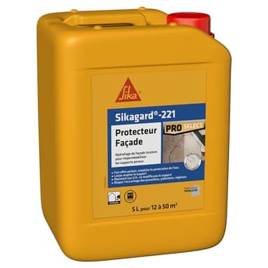 SIKA - Hydrofuge imperméabilisant façade et mur - Sikagard 221 Protecteur Façade - Améliore la résistance aux salissures - Multisupports - Application facile - Prêt à l'emploi - Pour 12 à 50m2-5L