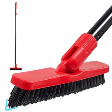 Mitclear Brosse à Coulis avec Long Manche(132cm), Nettoyeur de Carrelage et de Joints de Sol avec Poils Rigides, Brosse de Nettoyage pour Carreaux, Salle de Bain, Cuisine, Douche, Plinthes(Rouge)