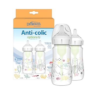 Dr Brown's Lot de 2 biberons anti-coliques à col large, 270 ml, motif océan