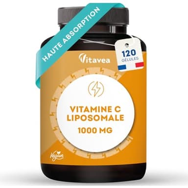 Vitamine C Liposomale 1000mg Haute Absorption - 120 Gélules Vegan - Antioxydant, Anti-Fatigue, Immunité Adulte - Fabriqué en France - Vitavea