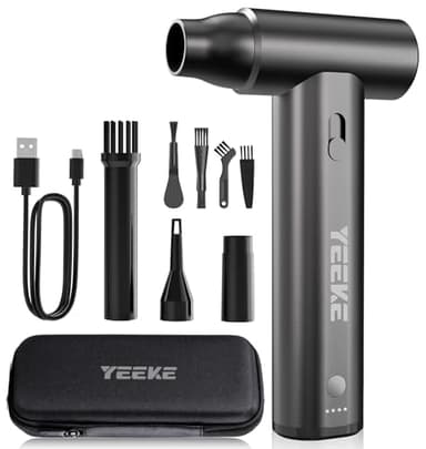 Yeeke Soufflette Air Comprimé en Alliage d'Aluminium, Mini Souffleur sans Fil Puissant 180000 TR/Min 8000mAh, Souffleur Air Comprimé Vitesse Réglable, Soufflette Voiture Bombe Air Sec - Nettoyage PC