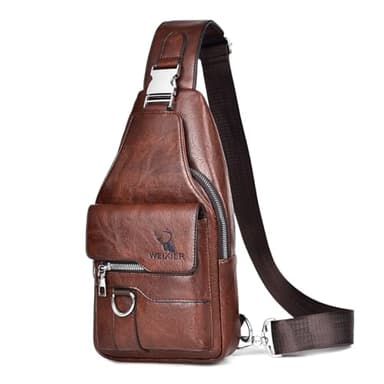 A-QMZL Sacoche Homme Bandouliere Sac de Poitrine business Sac de Loisir a Dos PU Cuir Pochette Epaule à Dos de Voyage pour Homme Femme (Brun foncé)