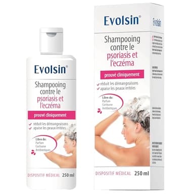 Evolsin® Shampooing contre l'eczéma et le psoriasis I 250 ml I Soulagement des démangeaisons du cuir chevelu sec et irrité, la dermatite atopique et le psoriasis