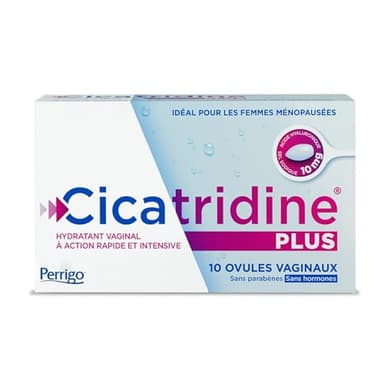 Cicatridine PLUS – Ovules vaginaux - Traitement de la secheresse vaginale- pour les femmes ménopausées - Acide Hyaluronique Sel Sodique 10mg - Dispositif médical - 10 ovules