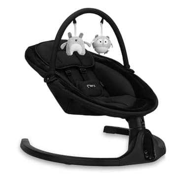 Balancelle MoMi KENANI ONYX jusqu'à 9 kg, écran LED, télécommande, Bluetooth pour smartphone, alimentation piles/secteur, harnais de sécurité 5 points, arche et jouets
