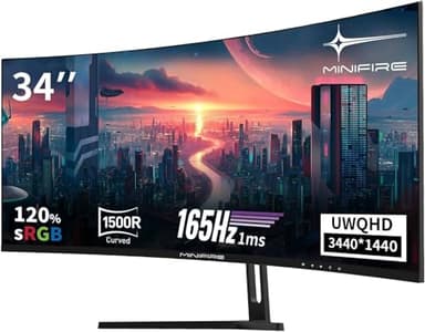 Minifire Écran PC Gaming Incurvé 34 Pouces, 2K UWQHD(3440x1440),1ms MPRT, 165Hz(DP), 100Hz(HDMI), AMD FreeSync, Moniteur Gaming 1500R, VA Panel, 2xHDMI 2.0/2xDP 1.4 Ports(MFG34C5Q câble DP Inclus)