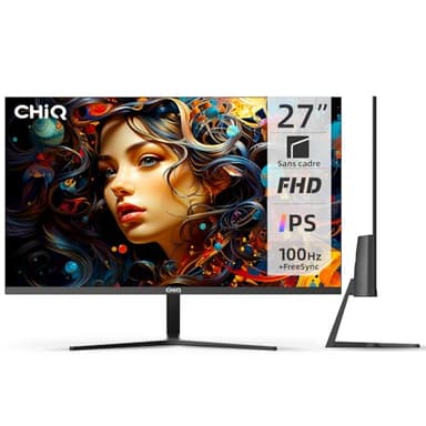 CHIQ 27F650R, Écran 27 Pouces, Moniteur IPS PC FHD (1920 x 1080), FreeSync + 100 Hz, Ultra-Mince, 99% sRVB, Haut-Parleur intégré de 3,5 W, HDMI, DP, VGA, Type-C, Montage VESA, 2024