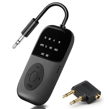 SOARUN Bluetooth 5.4 Transmetteur Récepteur, 2-en-1 Adaptateur Bluetooth Avion, Double Casque & 24H Autonomie - pour TV, Avion, Voiture, Tablettes, Casque TV sans Fil, Compatible AirPods & aptX