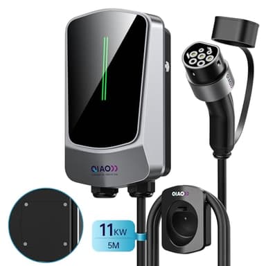 QIAO)) Chargeur EV 11 KW Type 2, triphasé-16 A, Station de Recharge pour véhicule électrique avec câble Type 2 de 5 m, écran LED, Support de câble, chargeurs Wallbox pour la Maison et l'extérieur