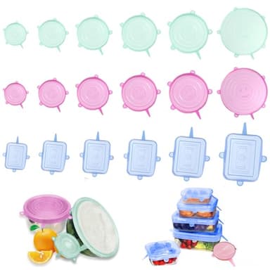 18 Pcs Couvercles en Silicone, Ensemble de Couvercle en Silicone de Différentes Tailles, Couvercles Extensibles en Silicone Réutilisables, Couvercle Extensible pour Bols, Verres, Boîtes, Fruits