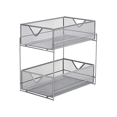 Mind Reader CABASK2T-SIL Network Collection Panier de rangement coulissant à 2 niveaux pour cuisine, bureau, maquillage, armoire, maille métallique, argenté