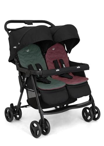 Joie - Aire Twin Poussette double légère, Dès la naissance à 15 kg, sièges indépendants orientés vers l'avant, harnais 5 points, inclinaison allongée, auvent UPF 50+, suspension (Shale)