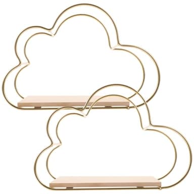 TOPBATHY Étagère Murale Nuage 2 Pièces en Bois Et Fer Doré Rangement Compact Et Déco Murale pour Chambre Salon Et Salle De Bain Présentoir pour Livres Et Objets Décoratifs