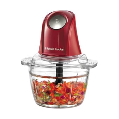 Russell Hobbs Mini hachoir électrique [Bol en verre avec couvercle] Blender Desire rouge (500 ml, mixeur polyvalent: fruits, légumes, viande, purée, compact, lames en acier inoxydable, 350 W) 27132-56