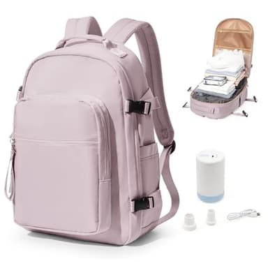 bergsalz Sac a Dos Sous Vide Voyage Avec Pompe, Sac a Dos Compression Voyage Cabine Avion Sous Vide,Bagage Cabine 45x36x20 Easyjet, Sac Airbag Voyage Sous Vide violet rosé