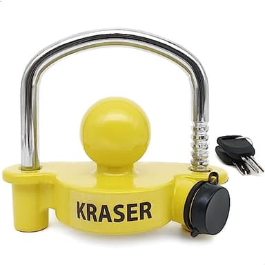 KRASER KR815 Antivol Remorque et Caravane pour Attelage, Verrouillage Haute Sécurité, Très Visible et Dissuasif. Efficace Contre le Vol, Pratique à Utiliser et Testé par des Milliers d’Utilisateurs