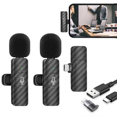 Micro Cravate sans Fil Professionnel pour iPhone/Android/Caméra, Microphone Lavalier sans Fil pour Enregistrement Vidéo, Vlogging, TikTok, YouTube, Réduction du Bruit, Plug & Play - Pack de 2 Micros