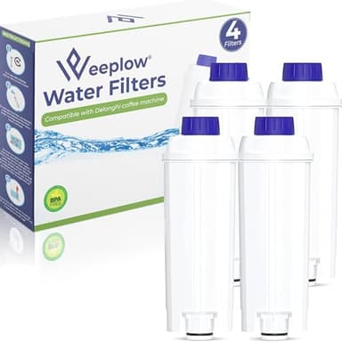 WEEPLOW® - 4 Filtres à Eau Compatibles avec les machines à café Delonghi Magnifica, Dinamica, Autentica, Primadonna et toutes les Séries ecam, esam, etam, bco & ec [QUALITÉ SUPÉRIEURE]