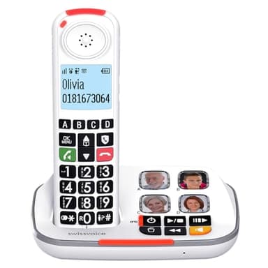 SWISSVOICE - Xtra 2355 - DECT - Téléphone Fixe Sans Fil - Larges Touches - Répondeur - Audio Boost - Sonneries Fortes - Compatible Aides Auditives - Blocage D'Appel - Blanc
