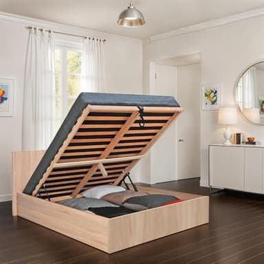 WEBER INDUSTRIES Lit Coffre Madrid 140x190 + 1 sommier/Décor Chêne Blanchi