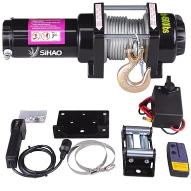 Treuil électrique 4500lb/2041 kg 12 V CC avec câble, IP55 treuil électrique avec 10 m câble en acier synthétique et télécommande sans fil×1, pour remorques, tout-terrain, 4 x 4 véhicules, remorquage