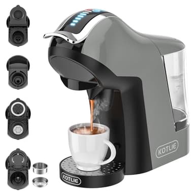 KOTLIE EM-308A Machine à café multifonctionnelle, compatible avec différentes marques de capsules de café/dosettes ESE (44 mm)/poudre de café, prend en charge la préparation du café froid (Gris)