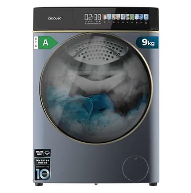 Cecotec Lave-linge 9Kg Chargement Frontal Bolero DressCode 9900 Inverter FullColor Ice Blue A. Finition Bleue 1400 Tr/min, Écran 10,3", 11 Programmes, Inverter, SteamMax, Classe A