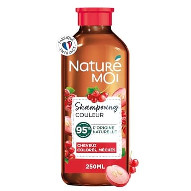 Naturé Moi - Shampooing Couleur Sans Sulfate - Soin des Cheveux Colorés et Méchés - Groseille, Huile de Pépin de Raisin Bio - 95% d'Origine Naturelle - 250 ml - Fabriqué en France