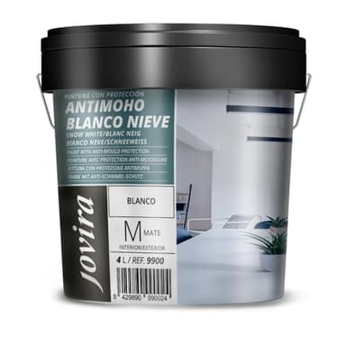 JOVIRA PINTURAS Peinture avec protecteur anti-moisissure, blanc neige. Peinture plastique mate avec un bon pouvoir couvrant et une bonne blancheur. (4 Litres, Blanc Neige)