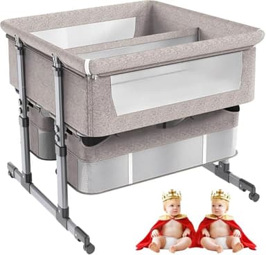 Couffin de chevet pour jumeaux - lit de bébé pour jumeaux avec panier de rangement - Couffin réglable en 6 hauteurs - Lit pour nouveau-nés garçons et filles - Facile à plier et peu encombrant(Khaki)