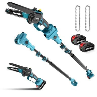 Seesii Tronçonneuse avec batterie 8000mAh, 2 in 1 6 Pouces Brushless Elagueur Telescopique, Graisseur Automatique, Réservoir Huile 30 ml, Elagueuse sur Perche Electrique Hauteur de Travail 4,57m