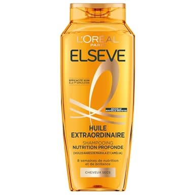 L'Oréal Paris - Shampooing Nutrition Profonde - 8 Semaines de Nutrition & Brillance - Tous Types de Cheveux Secs - Enrichi en Huiles Rares de Marula & Camélia - Elseve Huile Extraordinaire - 300ml