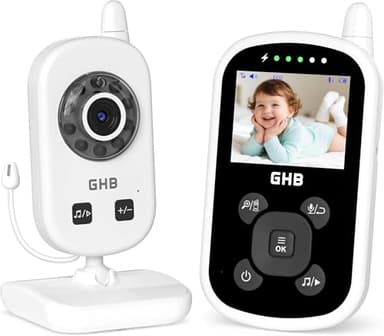 GHB Babyphone Camera Bebe Surveillance 2.4" LCD Baby Phone avec Caméra ECO Mode sans WiFi Zoom 2X Capteur de Température Communication Bidirectionnelle Vision Nocturne