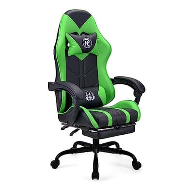 play haha. Chaise de Jeu Chaise de Bureau Chaise pivotante Chaise d'ordinateur Chaise de Travail Chaise de Bureau Chaise Ergonomique Chaise de Course Chaise en Cuir (Vert,avec Repose-Pieds)