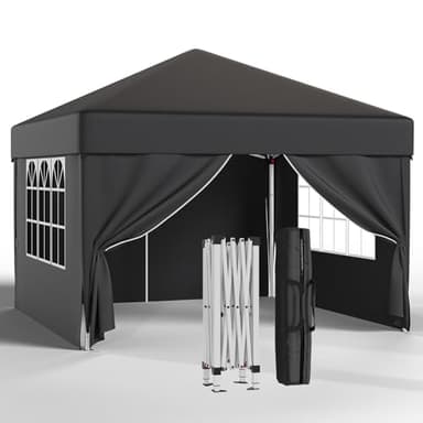 JUMMICO Tonnelle Pliante 3x3 Imperméable,Tonnelle de Jardin Exterieur avec 4 Côtés,Tonnelle Pliante Hauteur Réglable, Barnum UV50+,Tonelle pour Camping Festival Plage Jardins,Gris